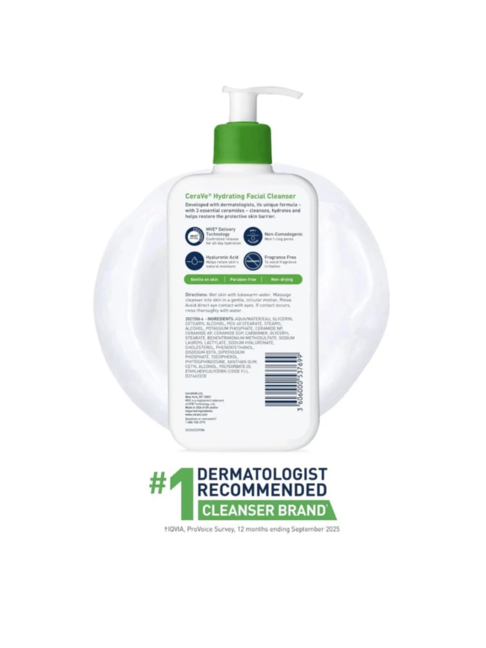 CeraVe Hydrating Facial Cleanser, Moisturizing 19 Fl Oz (Pack of 1), Clear